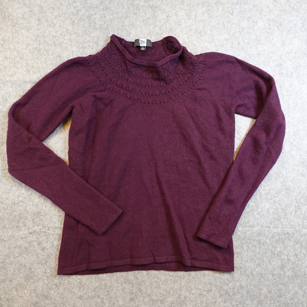 Saks Fifth Avenue Sweater Women Small Purple Cashmere Pointelle Mock Neck Luxe‎